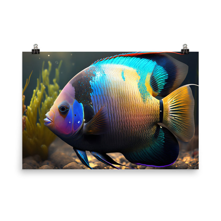 Rainbow colored angelfish in a planted aquarium photo paper poster - Posterfy.AI