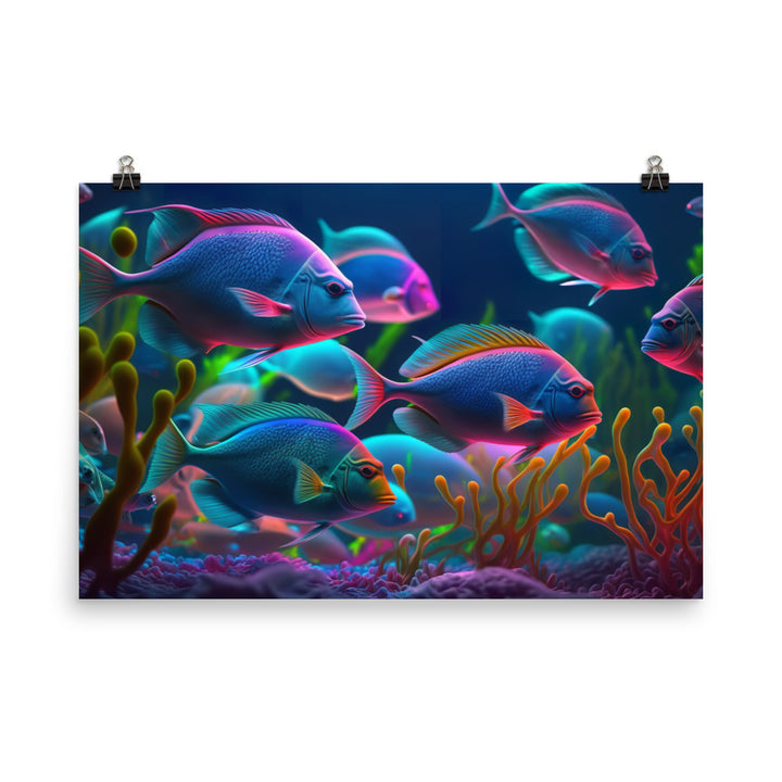 Neon tetras and their colorful companions photo paper poster - Posterfy.AI