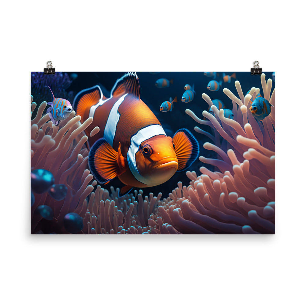 A playful clownfish swimming photo paper poster - Posterfy.AI