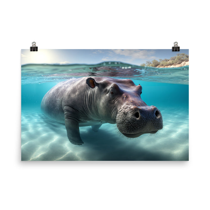 A hippo enjoying a leisurely swim photo paper poster - Posterfy.AI
