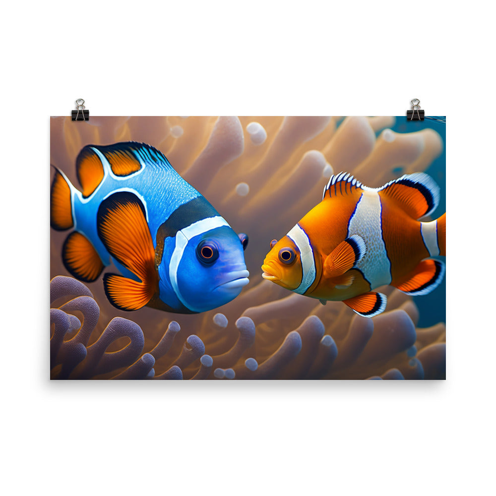 A clownfish and a blue tang swimming together photo paper poster - Posterfy.AI