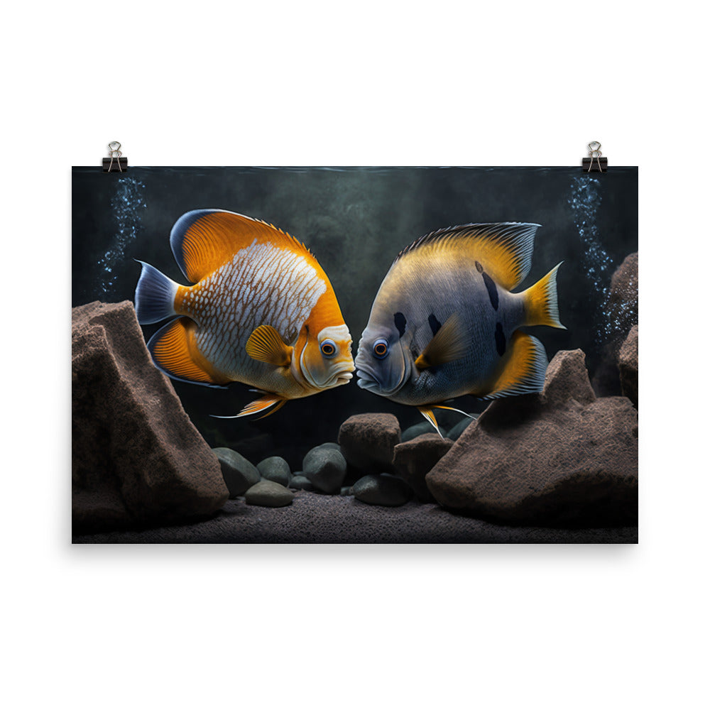 A pair of angelfish guarding their eggs photo paper poster - Posterfy.AI