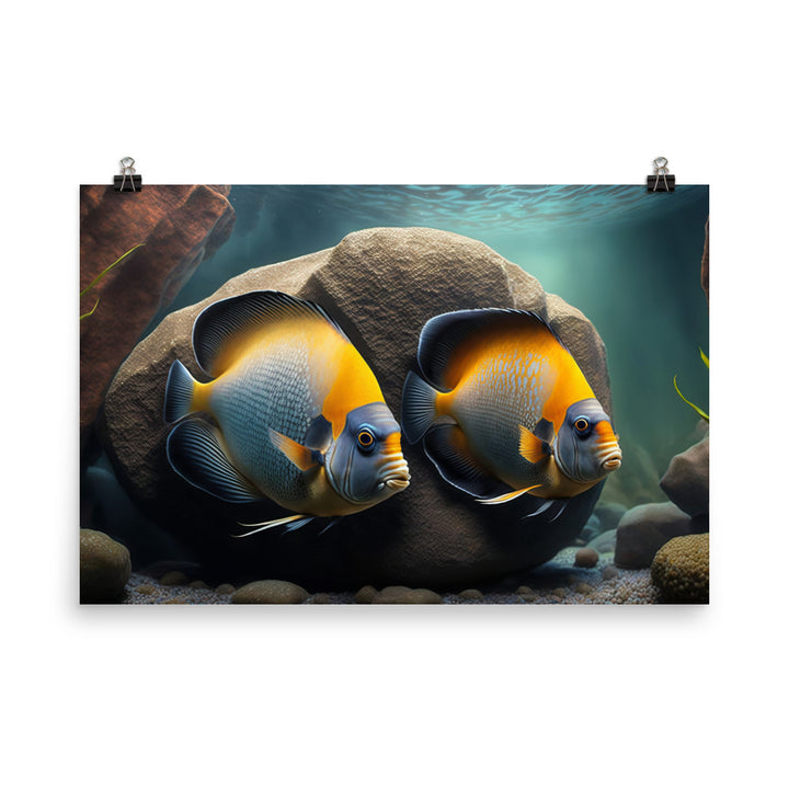 A pair of angelfish guarding their eggs photo paper poster - Posterfy.AI