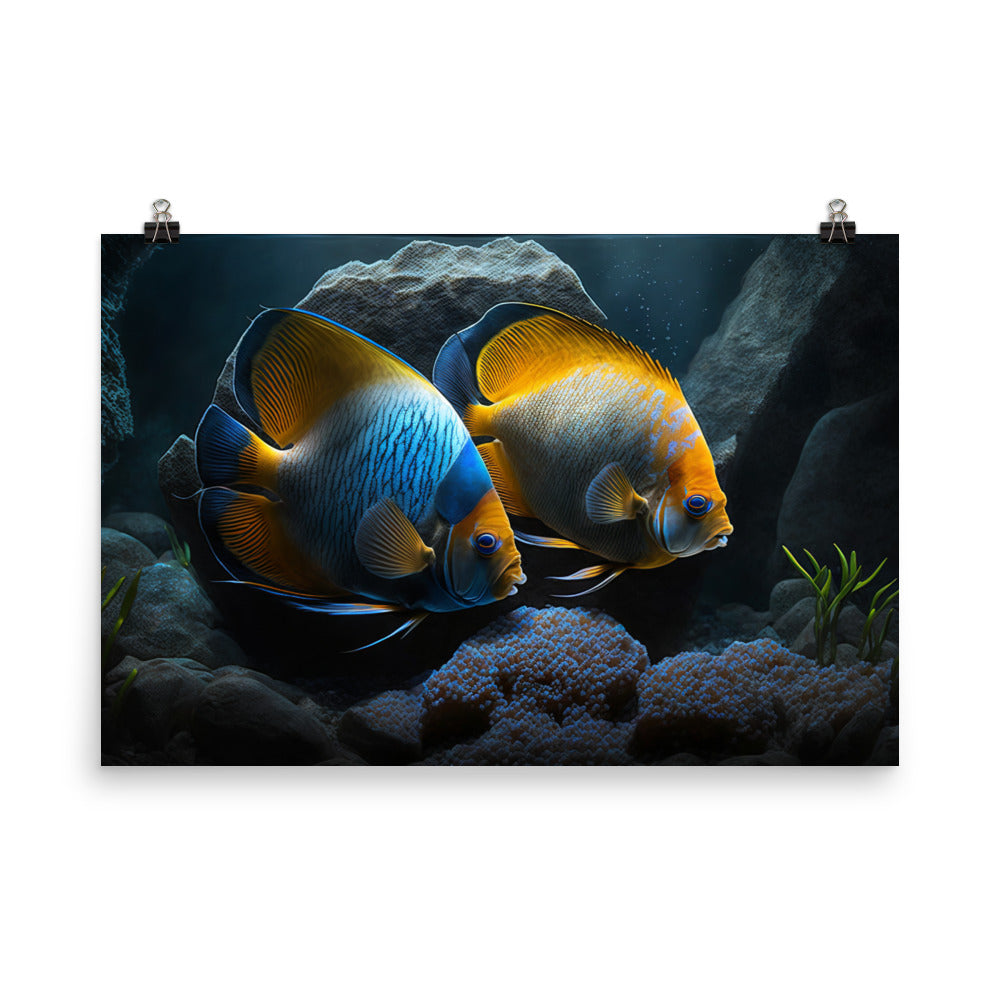 A pair of angelfish guarding their eggs photo paper poster - Posterfy.AI