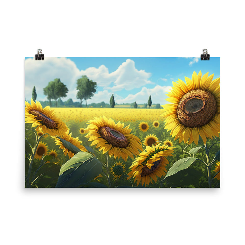 The beauty of a sunny meadow of bright yellow sunflowers photo paper poster - Posterfy.AI