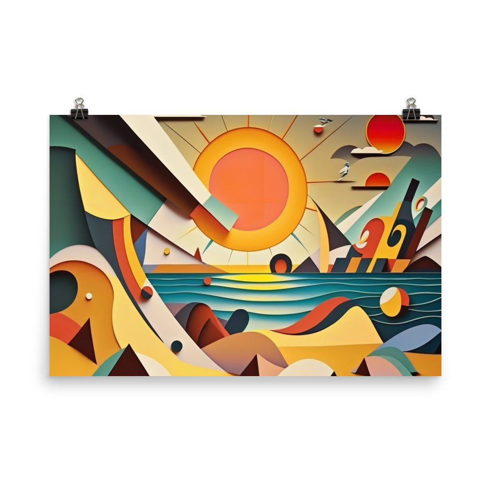Sunshine on a beach in abstract colourful style photo paper poster - Posterfy.AI