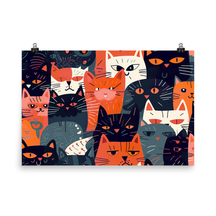 Cat faces Pattern photo paper poster - Posterfy.AI