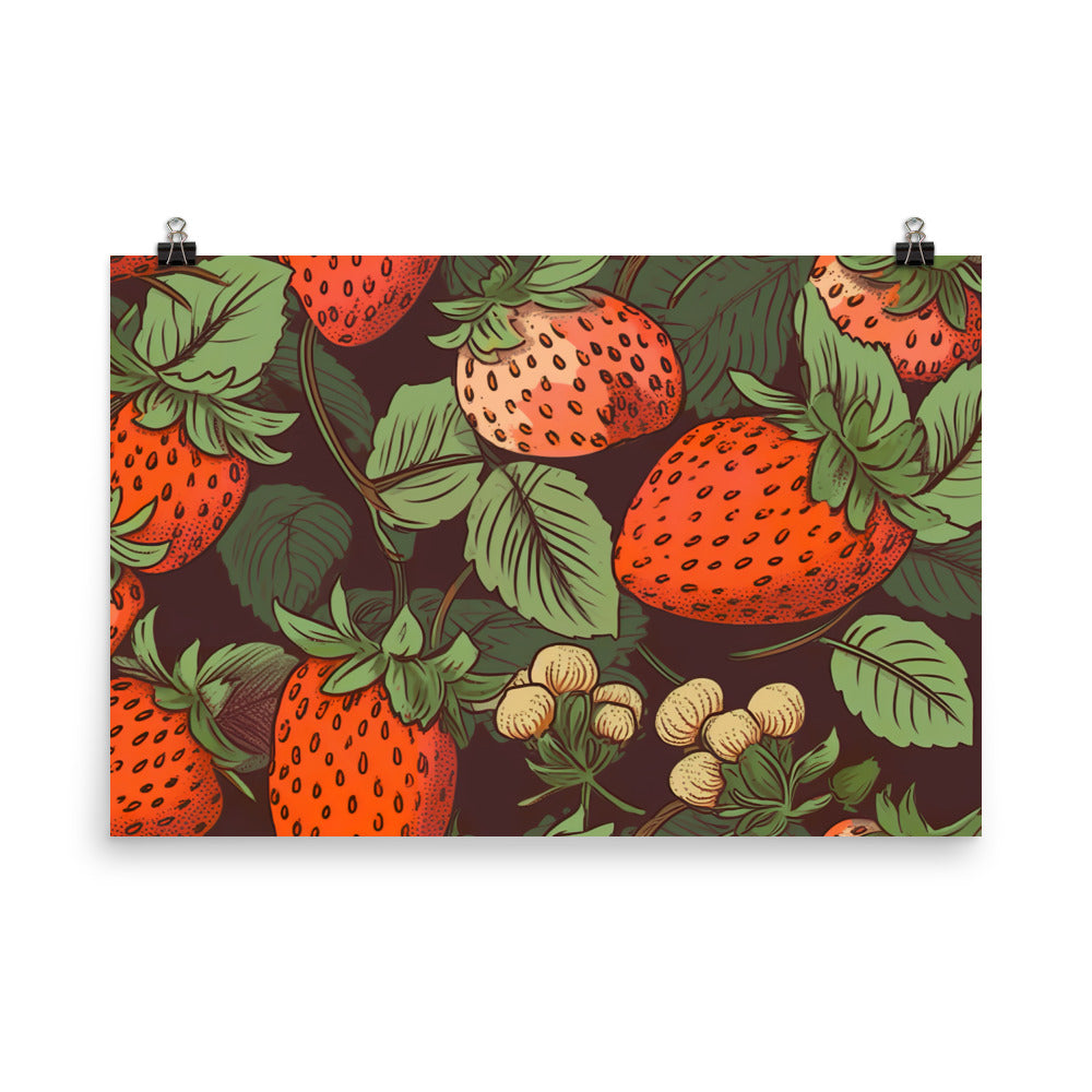 Strawberries Pattern photo paper poster - Posterfy.AI