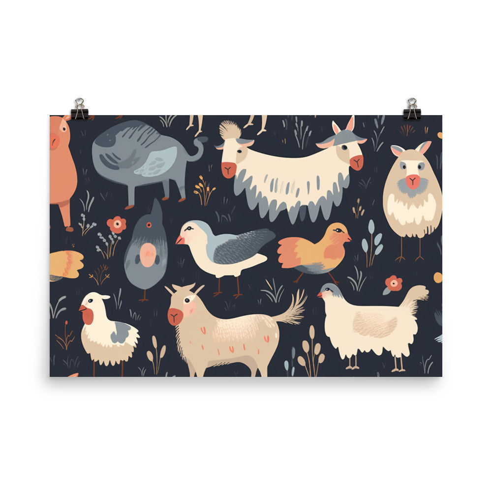 Farm Animals Pattern photo paper poster - Posterfy.AI