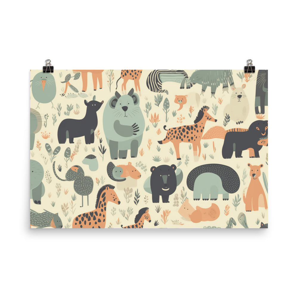 Zoo Animals Pattern photo paper poster - Posterfy.AI