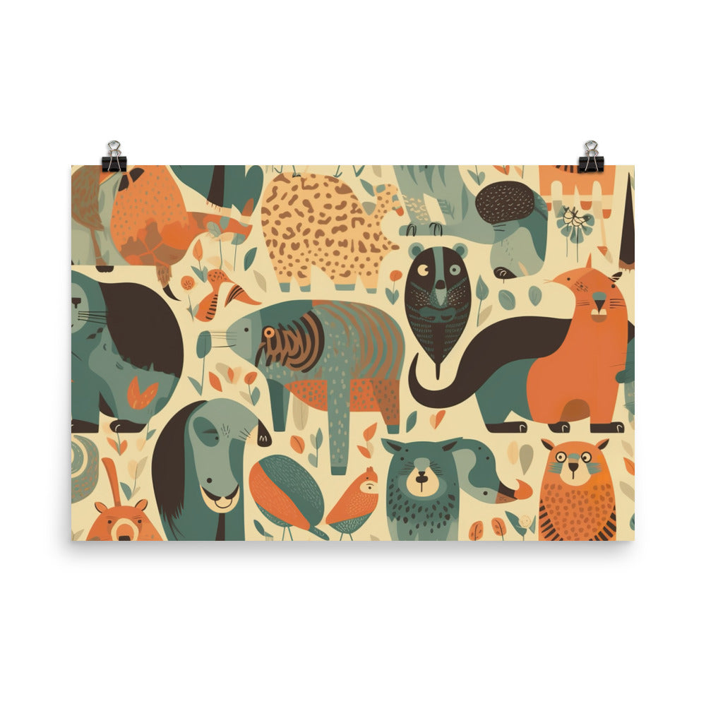 Zoo Animals Pattern photo paper poster - Posterfy.AI