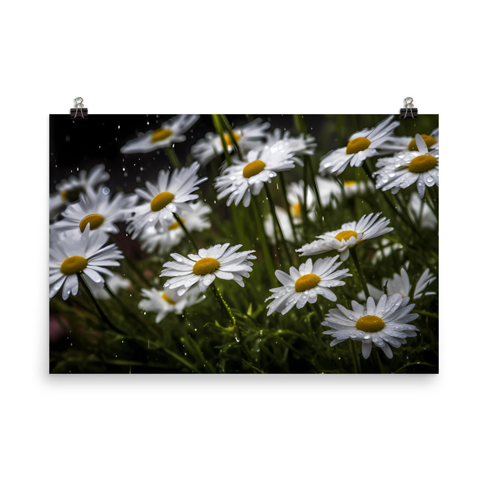 Daisies in the Rain photo paper poster - Posterfy.AI