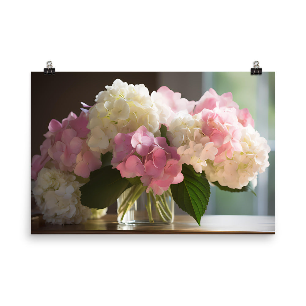 Pink and White Hydrangea Bouquet photo paper poster - Posterfy.AI