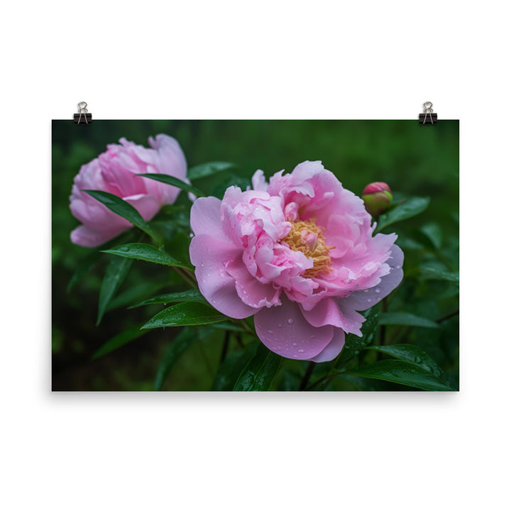 Peony Blossoms in the Morning Dew photo paper poster - Posterfy.AI