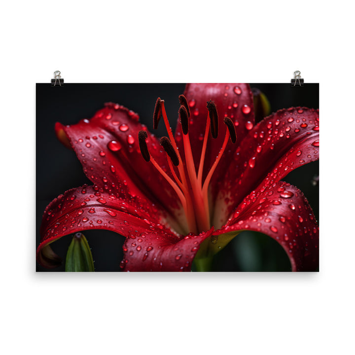 Red Lily in the Rain photo paper poster - Posterfy.AI