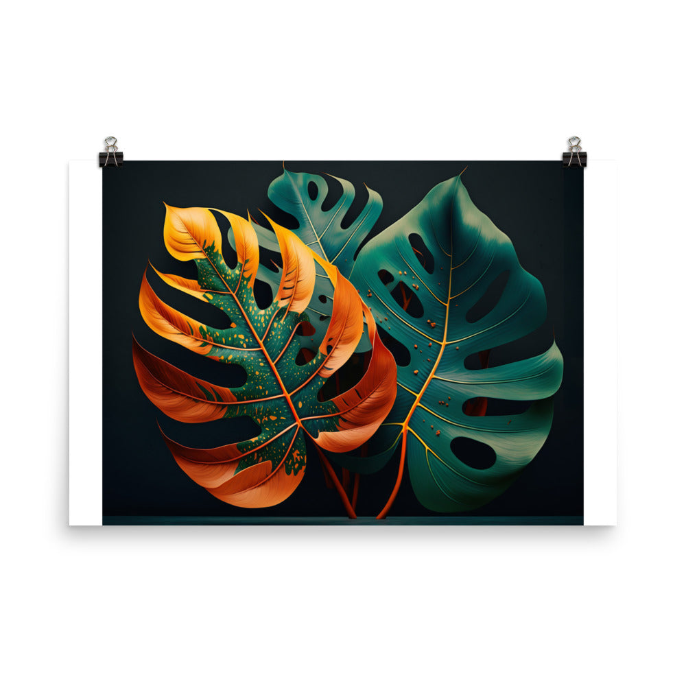 Monstera leaves in vibrant colors photo paper poster - Posterfy.AI