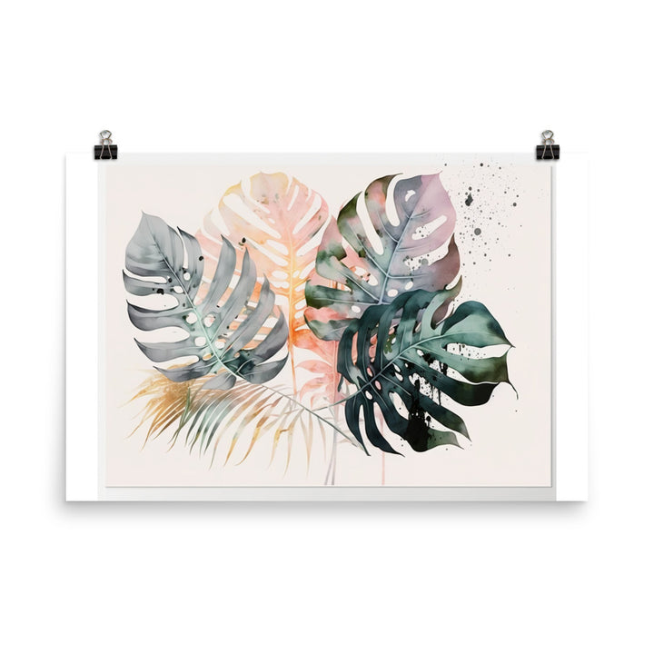 Monstera leaves in pale pastel colors photo paper poster - Posterfy.AI