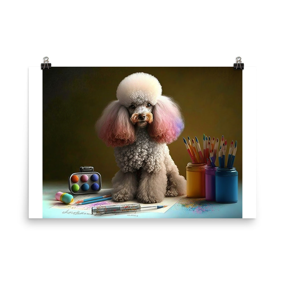 Poodle in painting lesson photo paper poster - Posterfy.AI