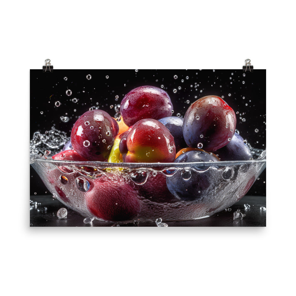 Plums in a Bowl photo paper poster - Posterfy.AI