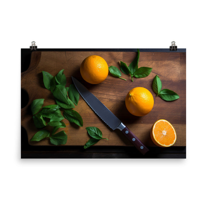 Oranges on a Cutting Board photo paper poster - Posterfy.AI