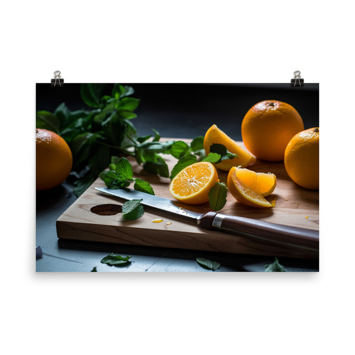 Oranges on a Cutting Board photo paper poster - Posterfy.AI