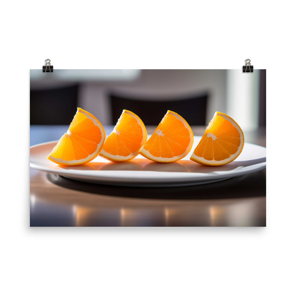 Orange Wedges on a White Plate photo paper poster - Posterfy.AI