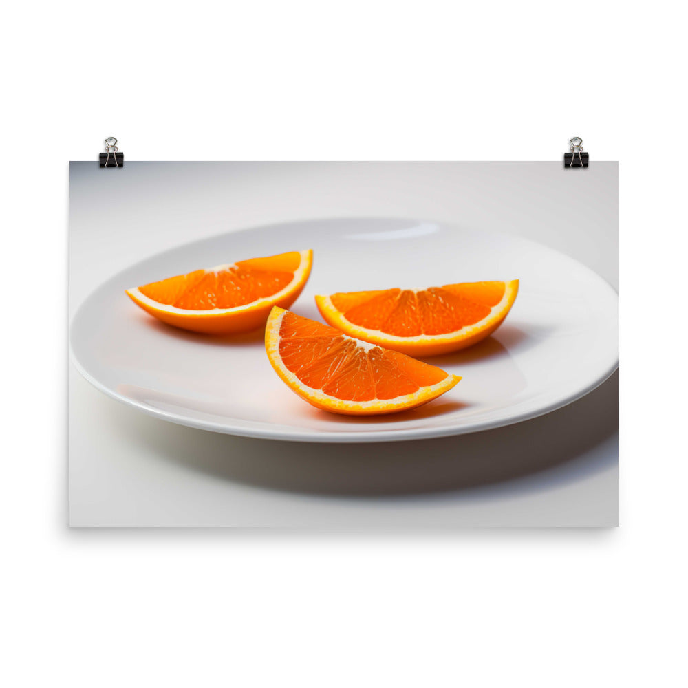 Orange Wedges on a White Plate photo paper poster - Posterfy.AI