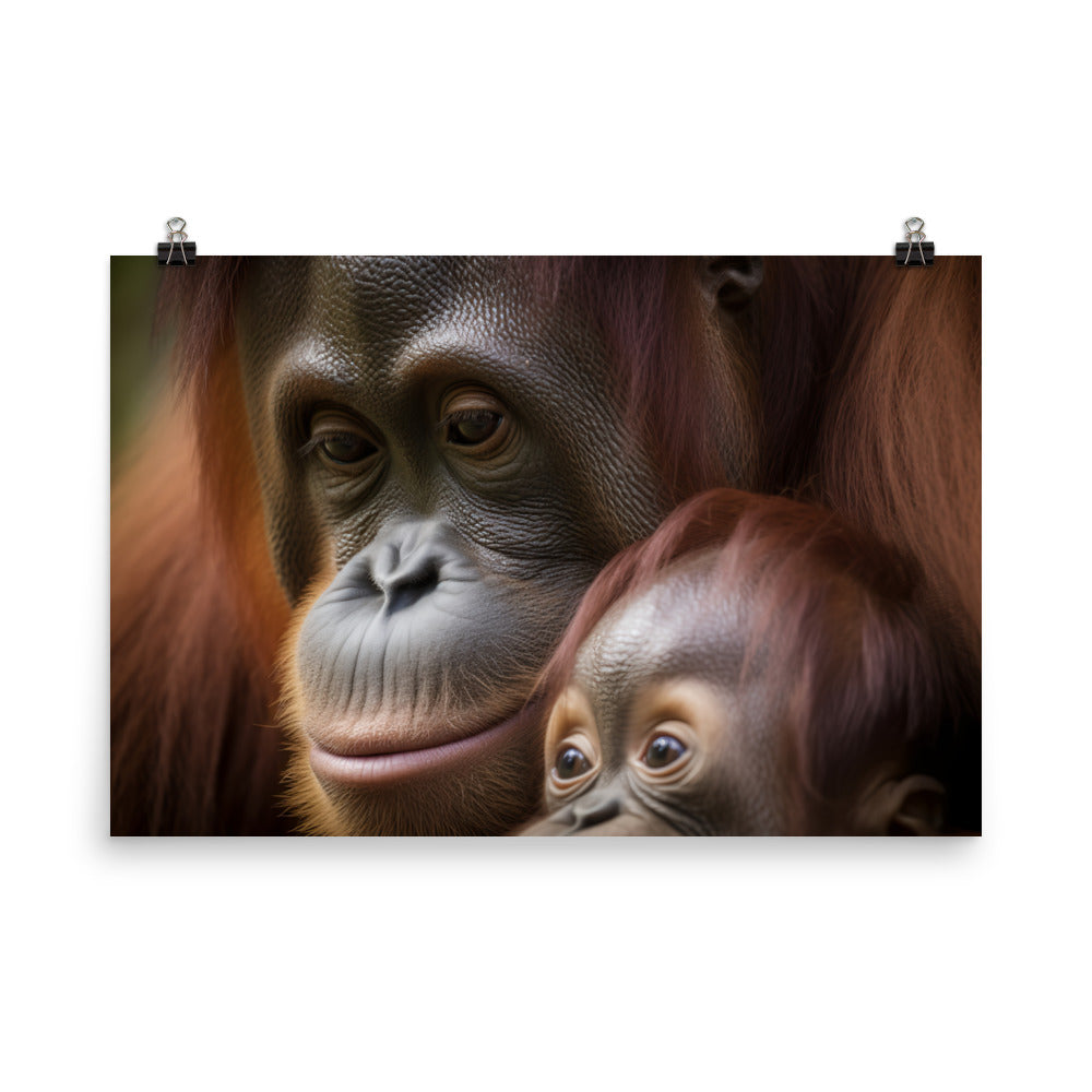 Gentle Orangutan Mother and Baby photo paper poster - Posterfy.AI