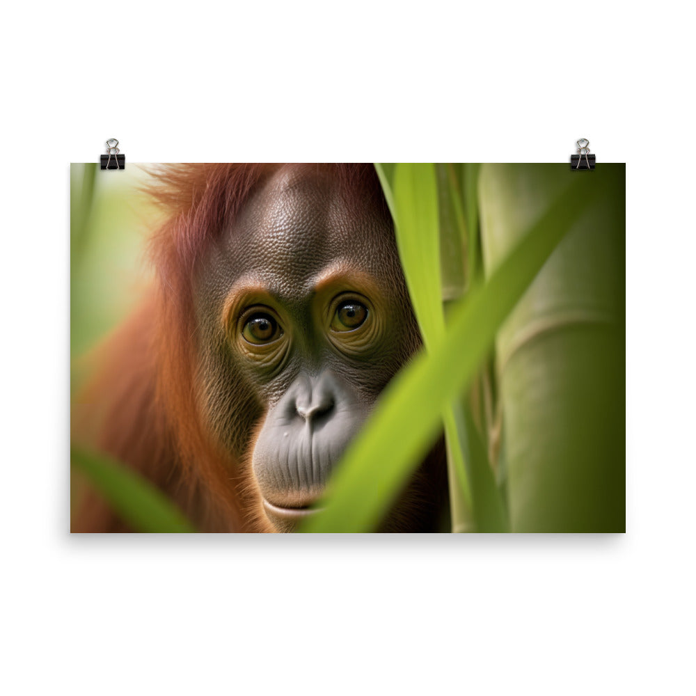 Adorable Orangutan Curiously Peeking photo paper poster - Posterfy.AI