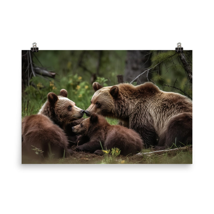 Adorable Grizzly Bear Family photo paper poster - Posterfy.AI