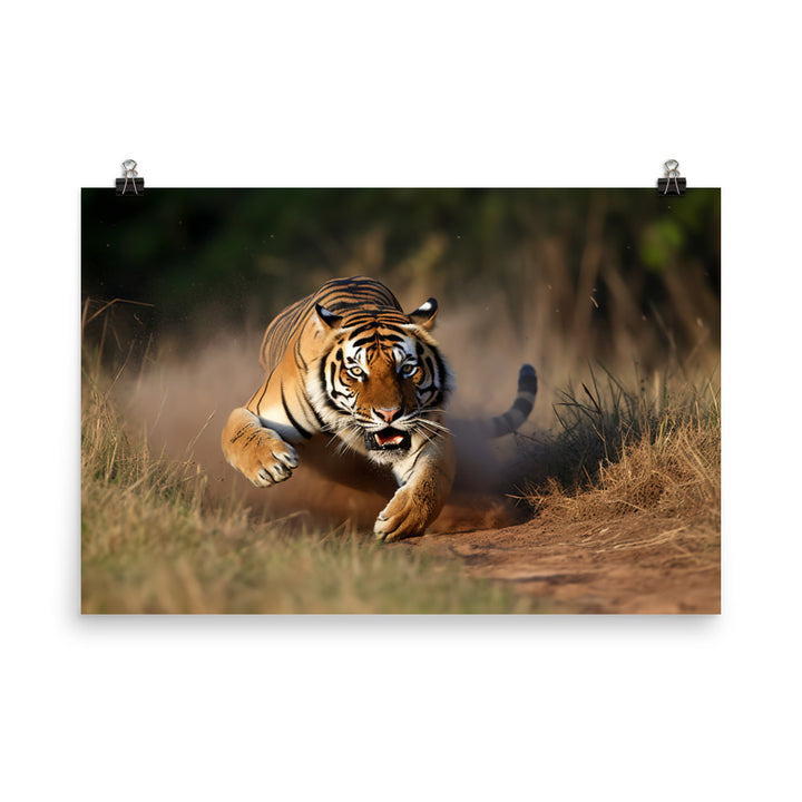 Bengal Tiger Pouncing on Prey photo paper poster - Posterfy.AI