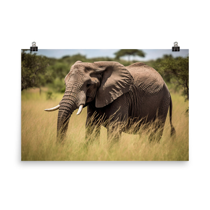 Majestic African Elephant Grazing in the Savannah photo paper poster - Posterfy.AI