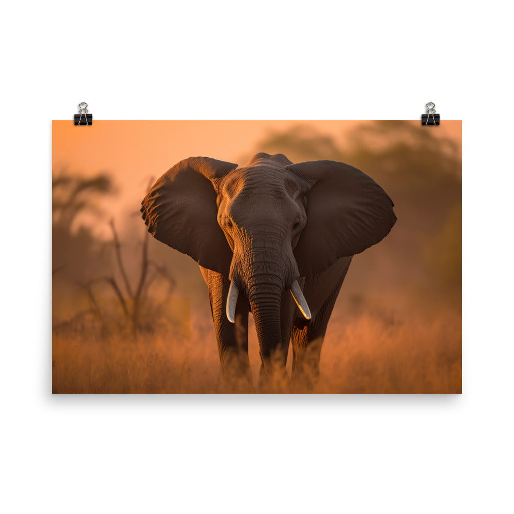 Graceful African Elephant Walking in the Sunset photo paper poster - Posterfy.AI