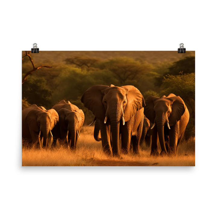 African Elephant Matriarch and Her Herd photo paper poster - Posterfy.AI