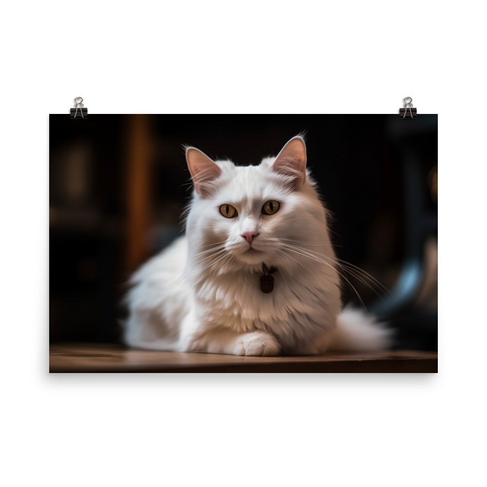 Elegant Turkish Angora posing for the camera photo paper poster - Posterfy.AI