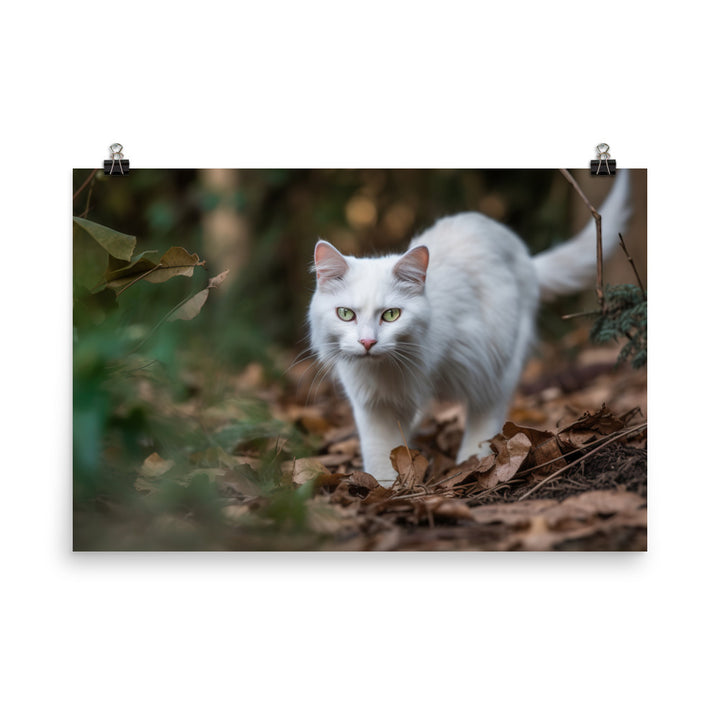 Curious Turkish Angora exploring its surroundings photo paper poster - Posterfy.AI