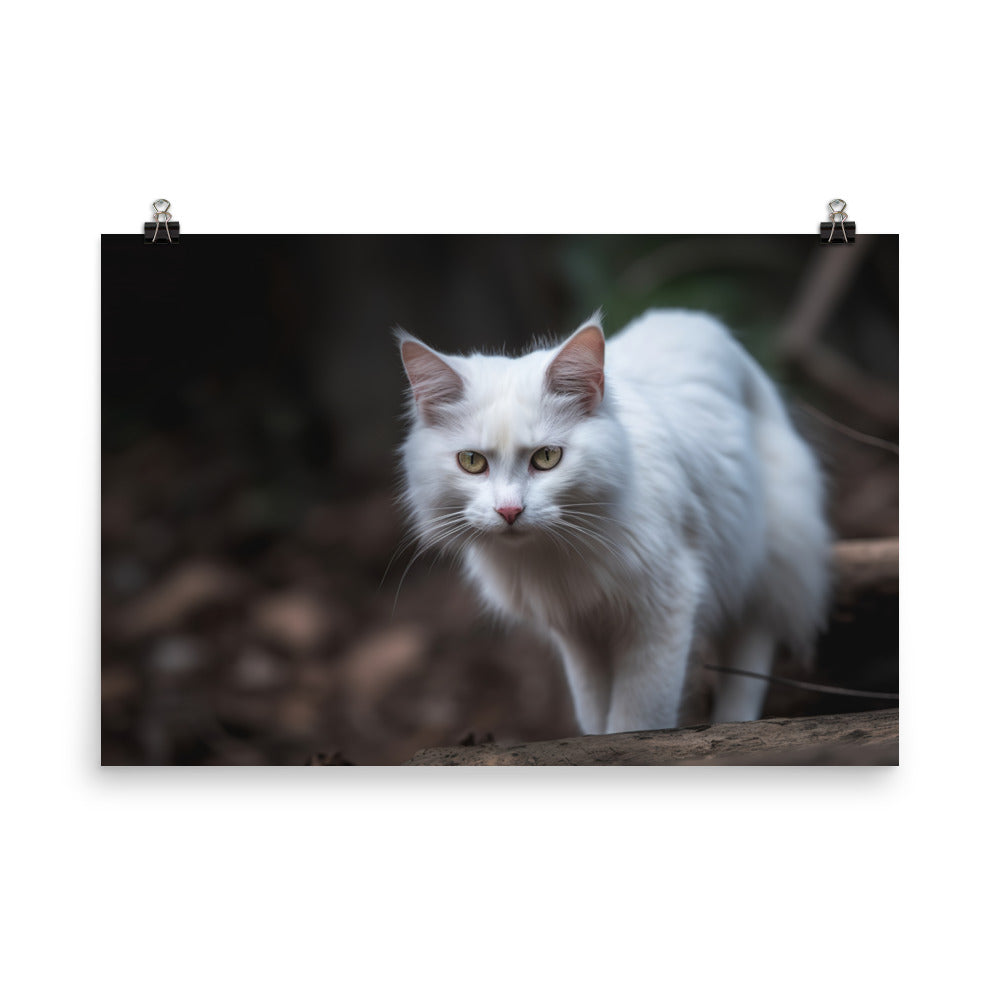 Curious Turkish Angora exploring its surroundings photo paper poster - Posterfy.AI