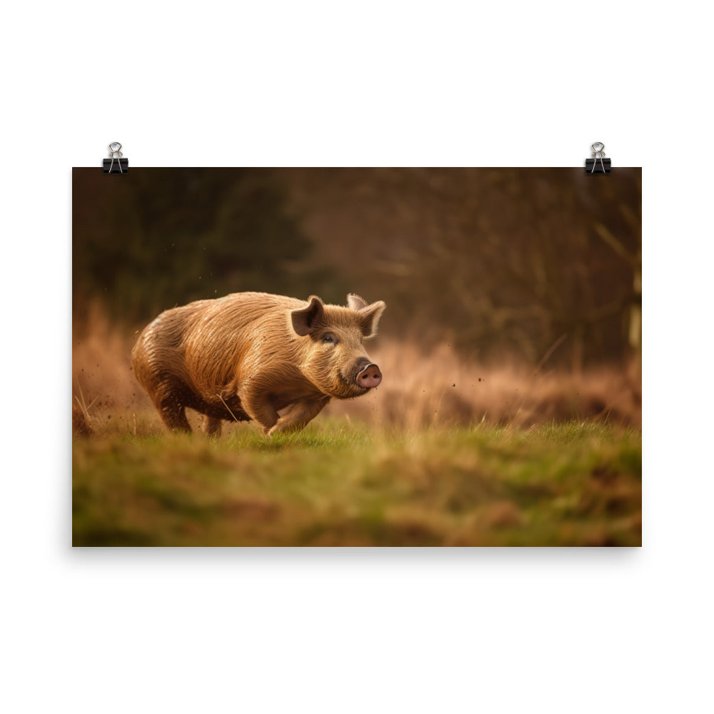 Berkshire Pig in Action photo paper poster - Posterfy.AI