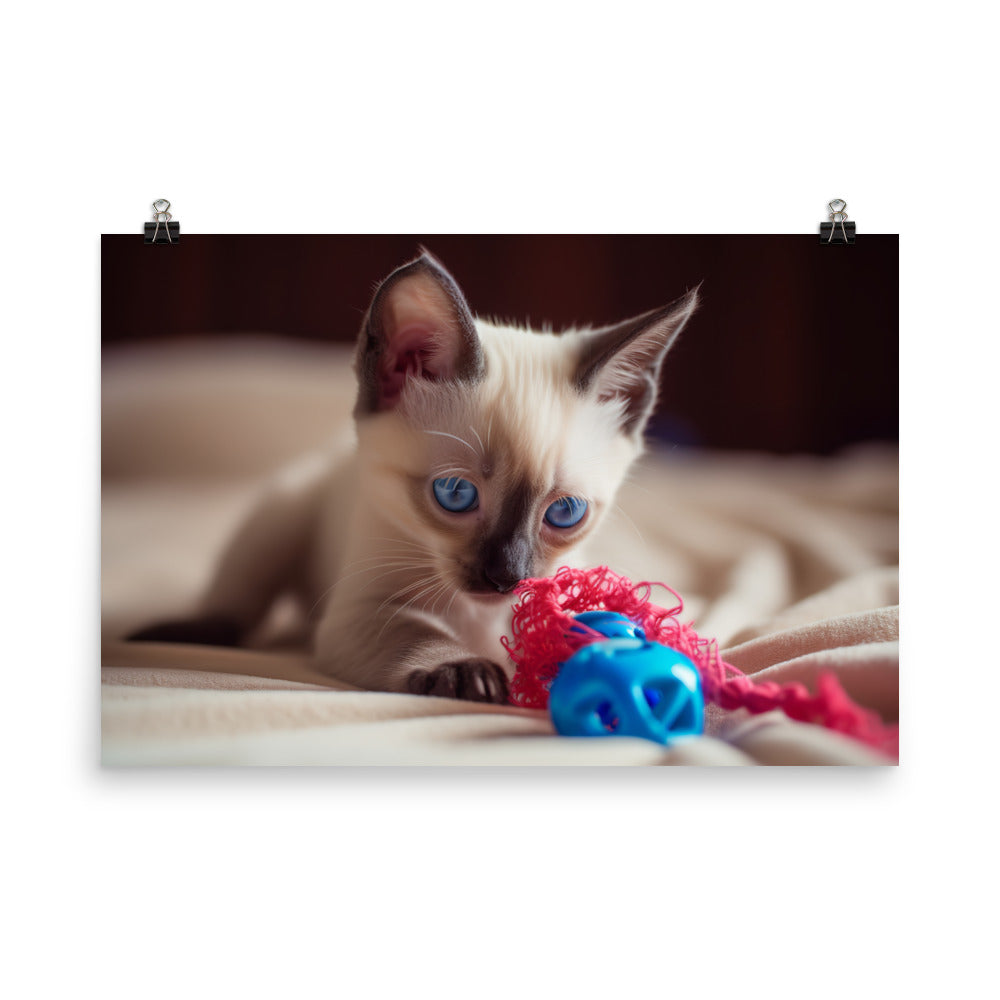 Adorable Balinese Kitten Playing with Toy photo paper poster - Posterfy.AI