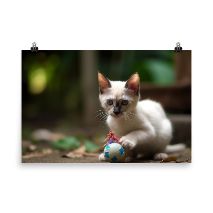 Adorable Balinese Kitten Playing with Toy photo paper poster - Posterfy.AI