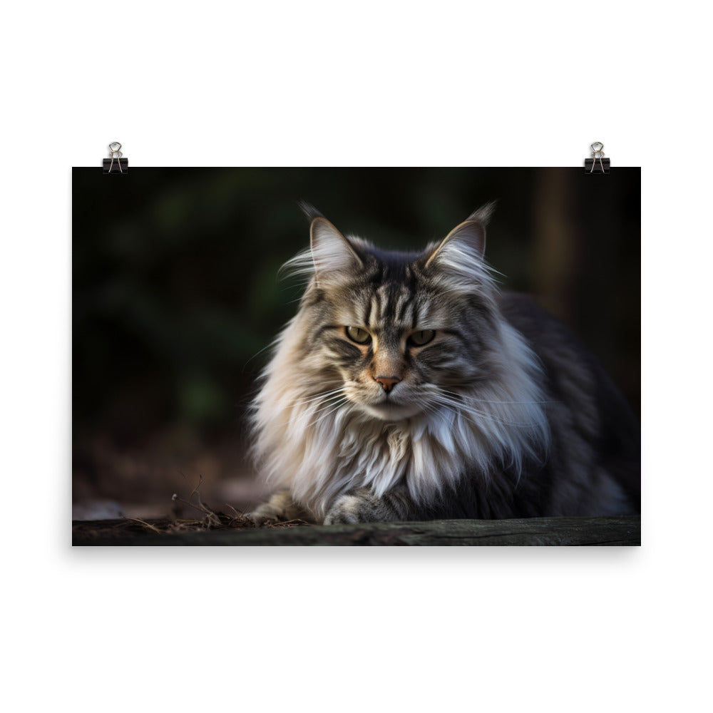 Portrait of a Majestic Norwegian Forest Cat photo paper poster - Posterfy.AI