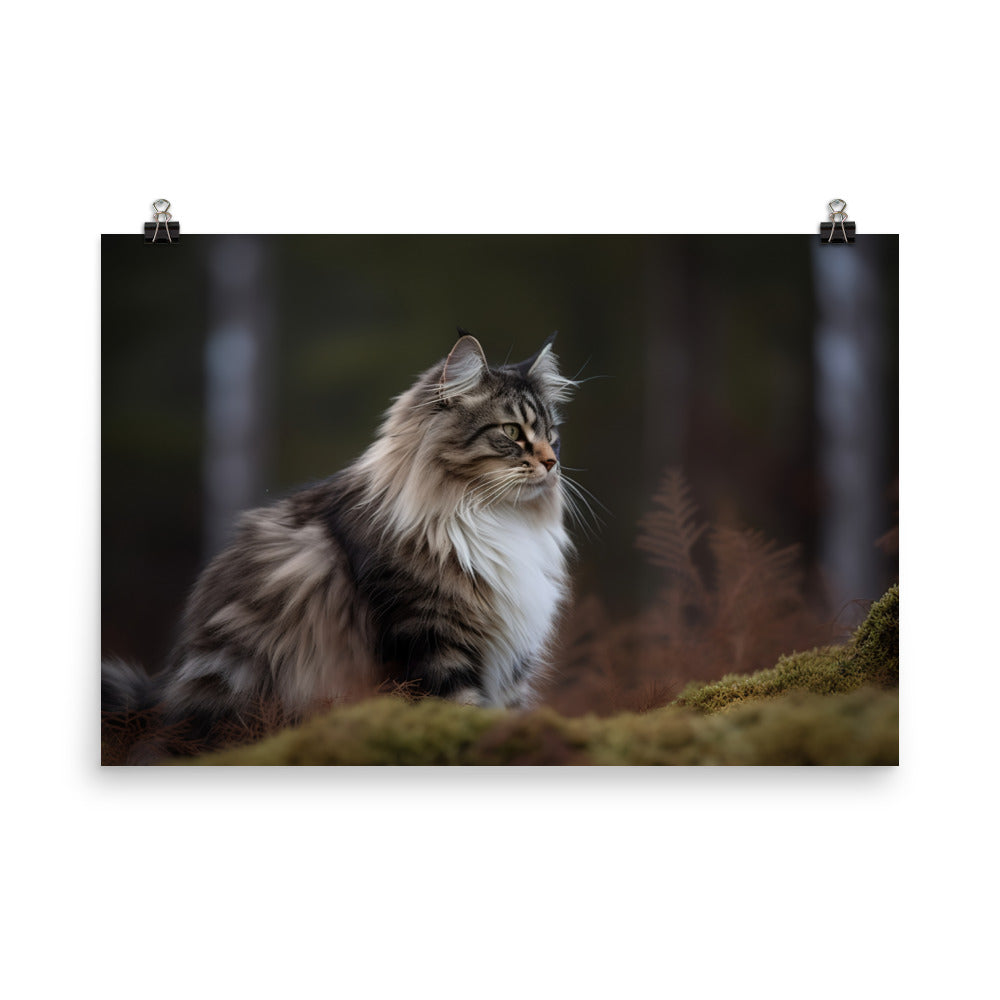 Majestic Norwegian Forest Cat in the Wild photo paper poster - Posterfy.AI