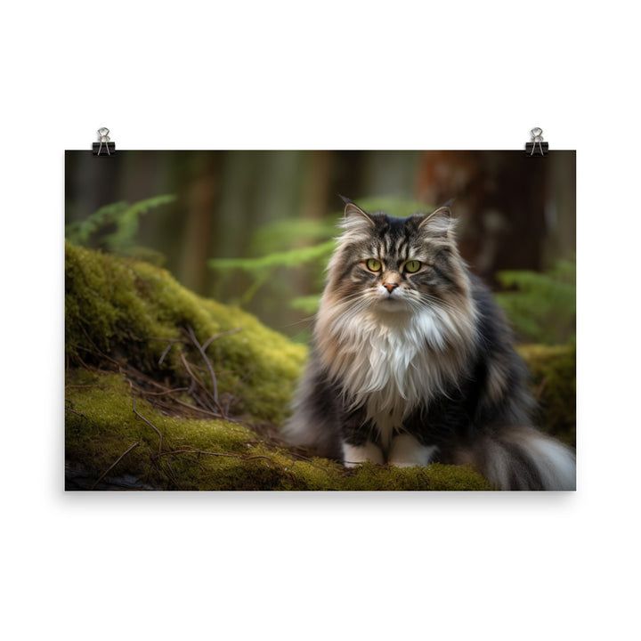 Majestic Norwegian Forest Cat in the Wild photo paper poster - Posterfy.AI