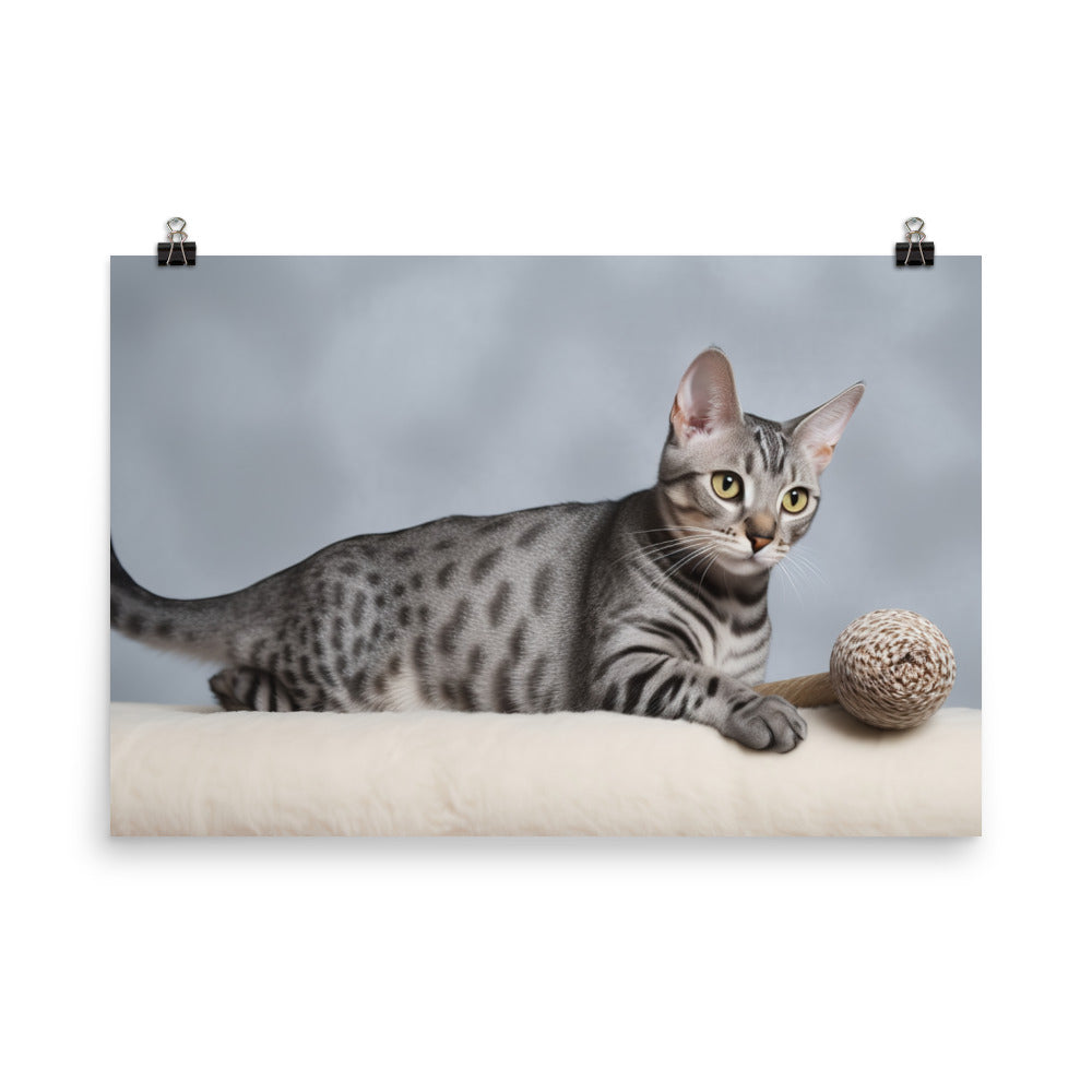 Egyptian Mau playing with toys  photo paper poster - Posterfy.AI