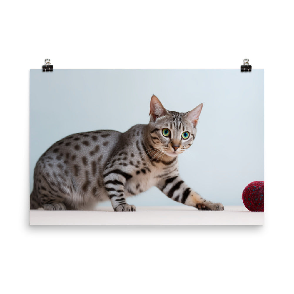 Egyptian Mau playing with toys  photo paper poster - Posterfy.AI