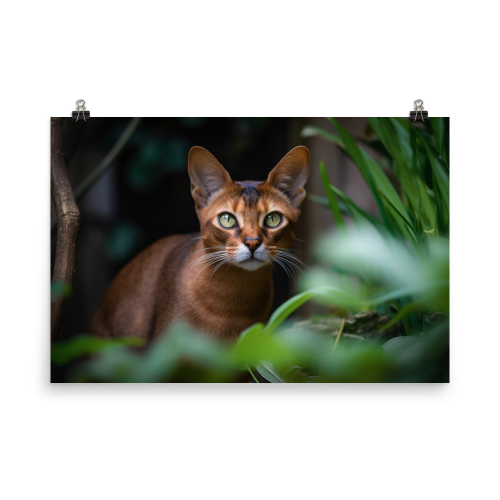 Curious Abyssinian exploring the garden photo paper poster - Posterfy.AI