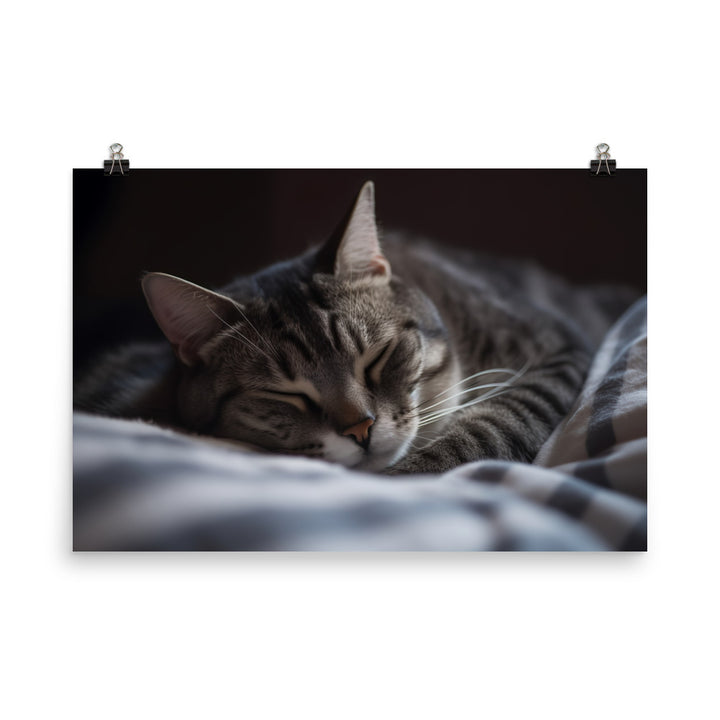 Sleeping American Shorthair in cozy bed photo paper poster - Posterfy.AI