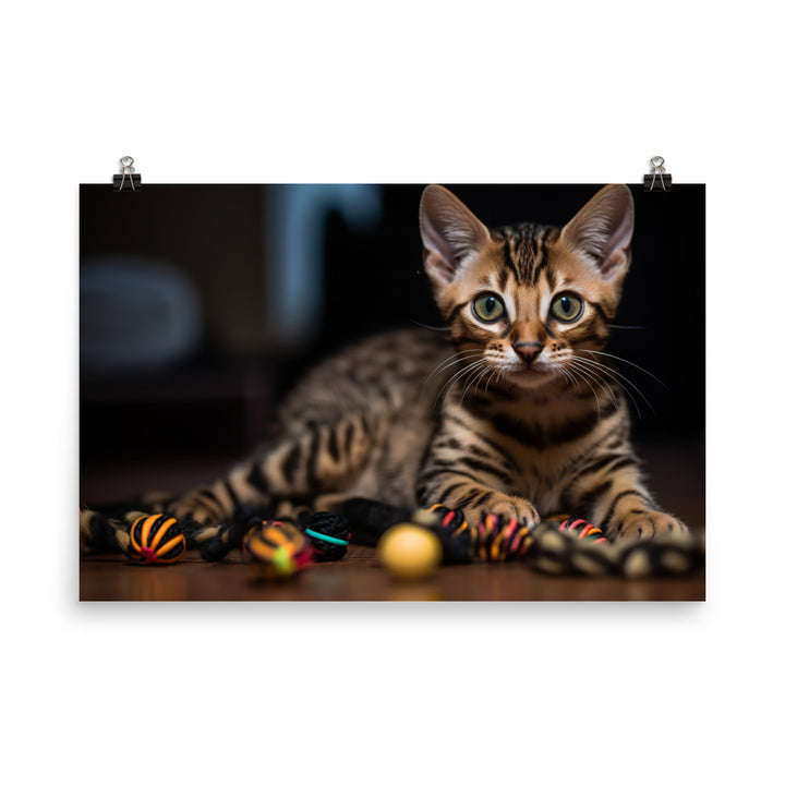 Gorgeous Bengal Kitten Playing with Toys photo paper poster - Posterfy.AI