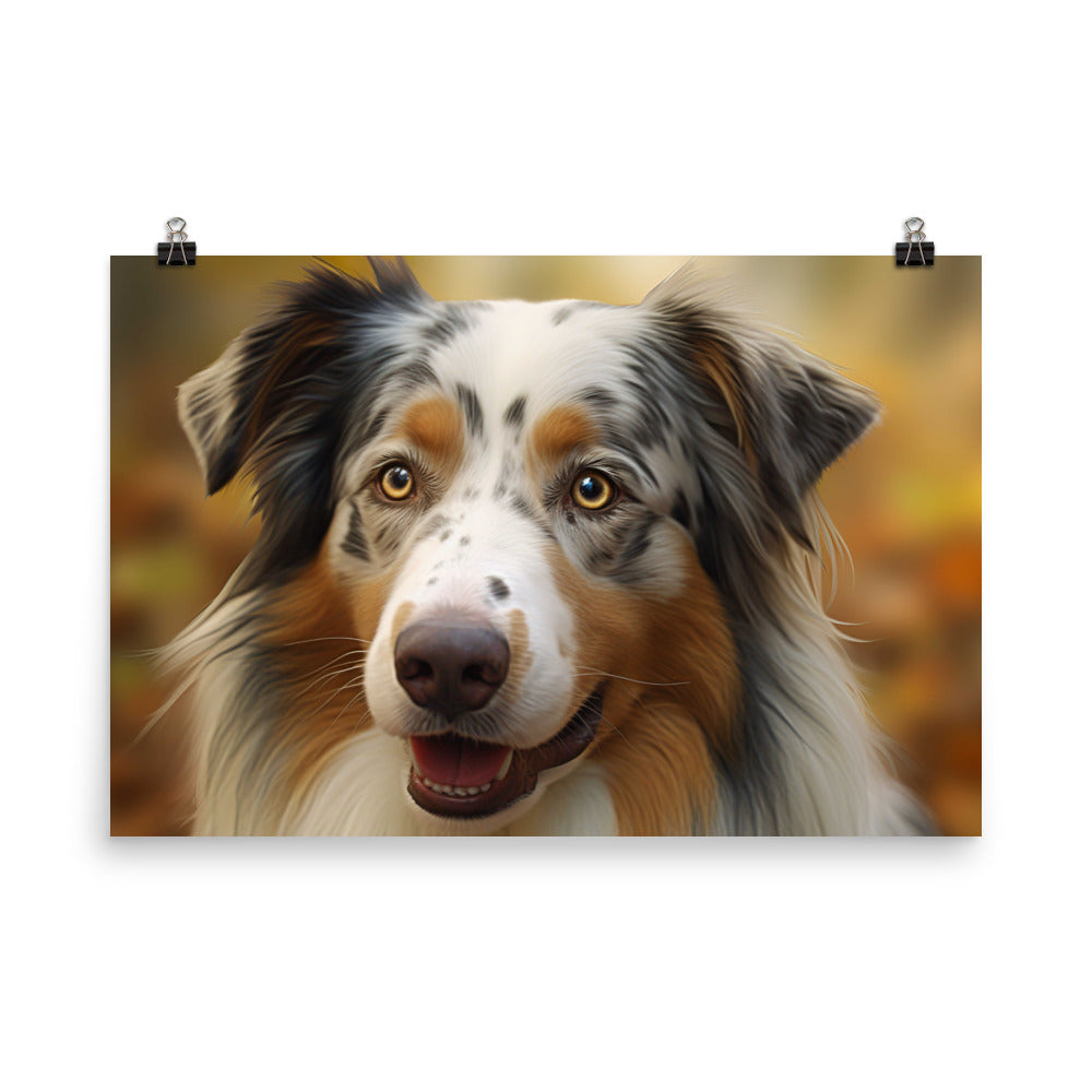 A photorealistic portrait of your Australian Shepherd photo paper poster - Posterfy.AI