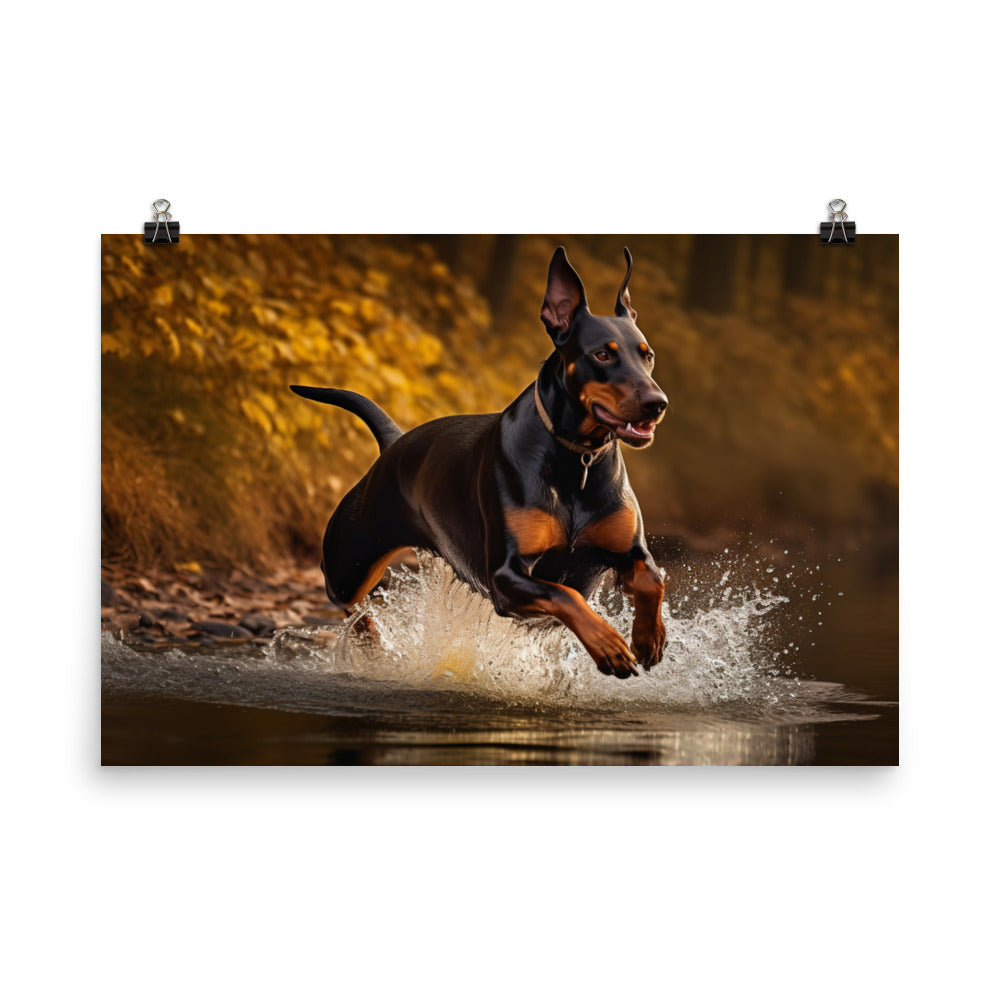 The athleticism of a Doberman Pinscher in action photo paper poster - Posterfy.AI